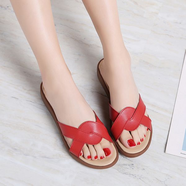 women's leather slides summer shoes casual flats woman slippers cross low heel shoes brown red white beige plus size 35-41, Black
women's leather slides summer shoes casual flats woman slippers cross low heel shoes brown red white beige plus size 35-41, Black