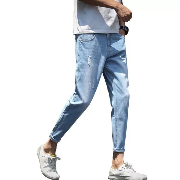 2019 summer slim hole jeans men nine points ankle length pencil pants solid light blue casual thin denim trousers men clothes
2019 summer slim hole jeans men nine points ankle length pencil pants solid light blue casual thin denim trousers men clothes