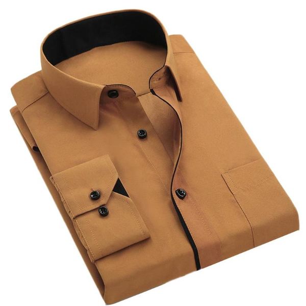 men long sleeve solid color turn down collar with pocket buttons cotton slim office shirt, White;black
men long sleeve solid color turn down collar with pocket buttons cotton slim office shirt, White;black