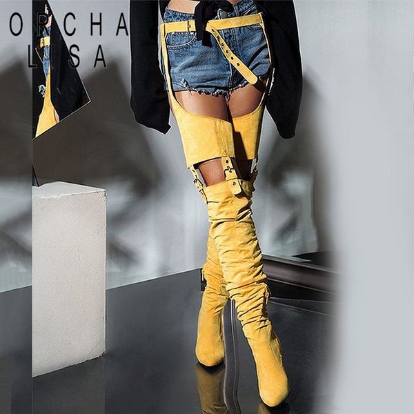 orcha lisa flock high heel over knee boots women heeled boots with belt zip pointed toe sqaure heel botas feminina j466, Black
orcha lisa flock high heel over knee boots women heeled boots with belt zip pointed toe sqaure heel botas feminina j466, Black