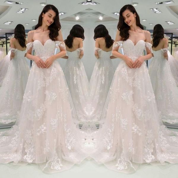 new arrival lace wedding dress sweetheart strapless appliques tulle backless sweep train bridal wedding gowns, White
new arrival lace wedding dress sweetheart strapless appliques tulle backless sweep train bridal wedding gowns, White