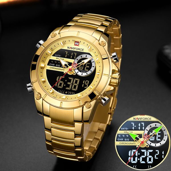 naviforce men fashion watch gold quartz wristwatch steel waterproof dual display male clock watches relogio masculino, Slivery;brown
naviforce men fashion watch gold quartz wristwatch steel waterproof dual display male clock watches relogio masculino, Slivery;brown