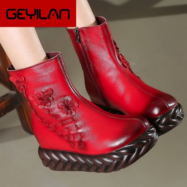 new 2020 fashion women genuine leather boots handmade vintage flat platform ankle botines shoes woman winter botas, Black
new 2020 fashion women genuine leather boots handmade vintage flat platform ankle botines shoes woman winter botas, Black