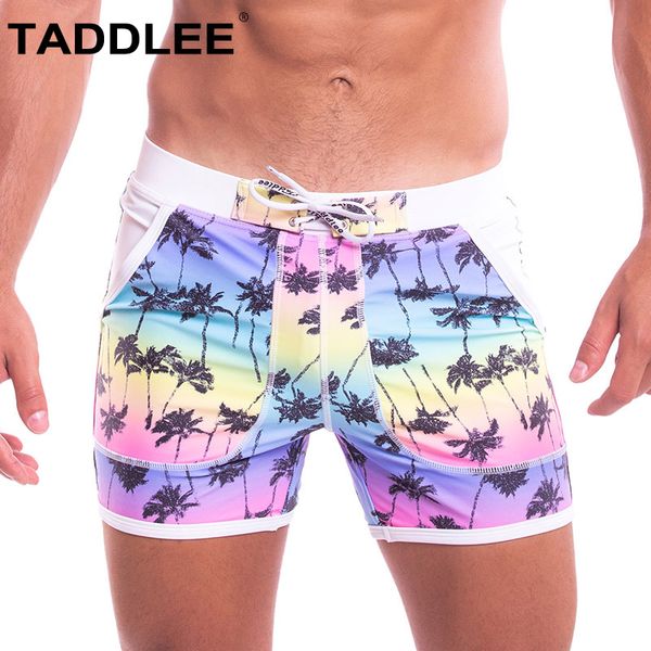 

taddlee brand men's swimwear boxer cut swim briefs bikini trunks board shorts swimsuits surf short bathing suits square cut, White;black