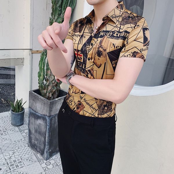2019 summer new social men's youth fashion slim personality short-sleeved shirt tide men's printing short-sleeved shirt tide, White;black
2019 summer new social men's youth fashion slim personality short-sleeved shirt tide men's printing short-sleeved shirt tide, White;black