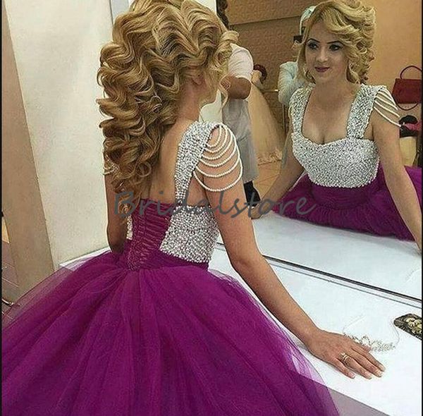 new fuchsia pearls prom dresses square neck cap sleeves puffy tulle princess quinceanera dresses lace up beaded formal evening gowns, Black
new fuchsia pearls prom dresses square neck cap sleeves puffy tulle princess quinceanera dresses lace up beaded formal evening gowns, Black