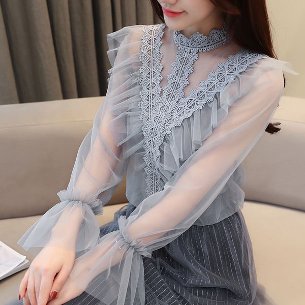 2020 fashion women blouse shirt elegant lace patchwork mesh see through blouse long sleeve ruffles shirts, White
2020 fashion women blouse shirt elegant lace patchwork mesh see through blouse long sleeve ruffles shirts, White