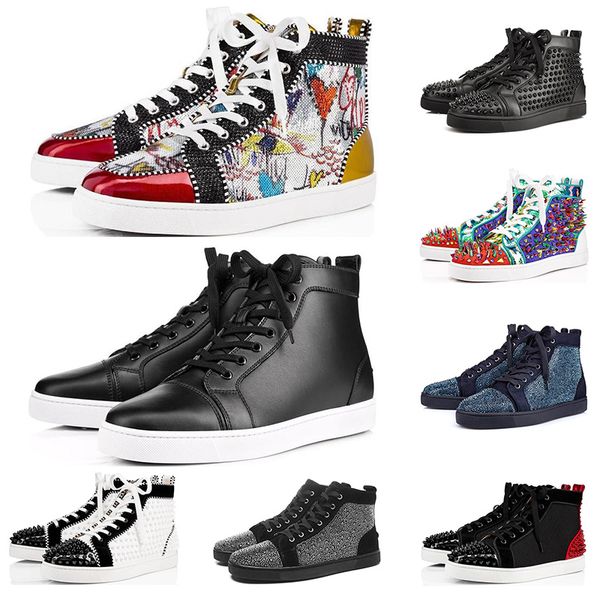 with box red bottom brand studded spikes suede flat platform graffiti leather boots luxury winter outdoor designer sneaker casual shoes, Black
with box red bottom brand studded spikes suede flat platform graffiti leather boots luxury winter outdoor designer sneaker casual shoes, Black