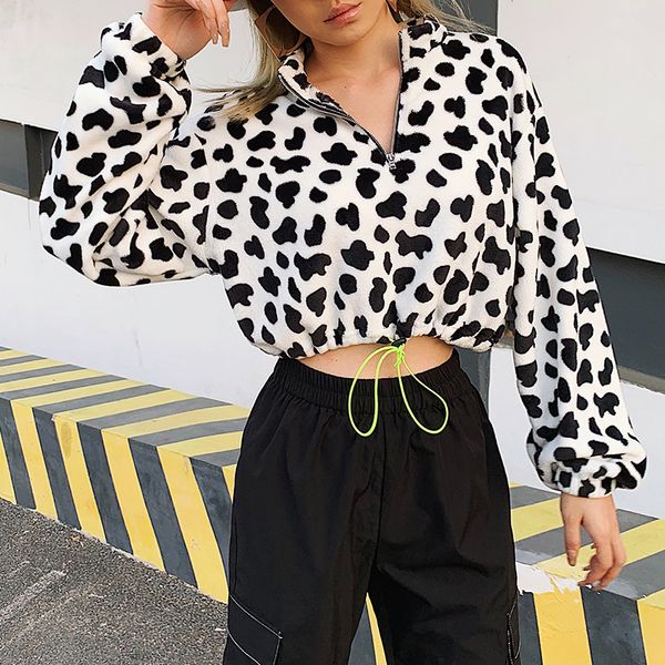 cow print black white crop sweatshirt women casual long sleeve furry pullover hoodie zipper drawstring autumn winter streetwear
cow print black white crop sweatshirt women casual long sleeve furry pullover hoodie zipper drawstring autumn winter streetwear