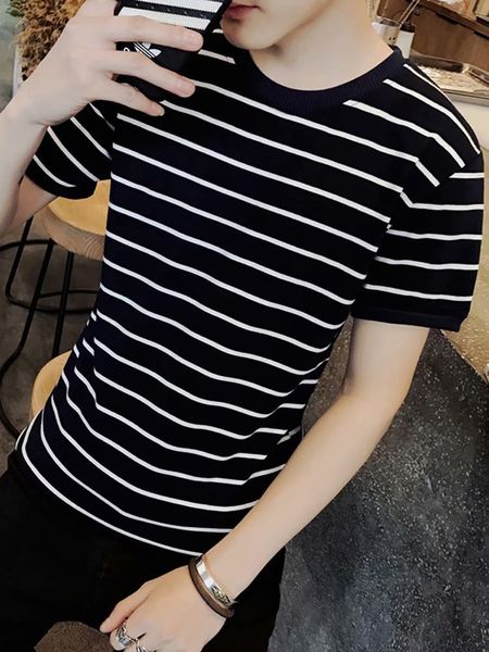 men's wear 2019 men's t shirt short sleeve man teenagers student joker stripe t shirt, White;black
men's wear 2019 men's t shirt short sleeve man teenagers student joker stripe t shirt, White;black