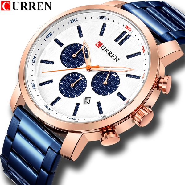 Curren Mens Watches Brand Luxury Fashion Casual Chronograph Date Stainless Steel Sport Military Male Clock Waterproof 30m