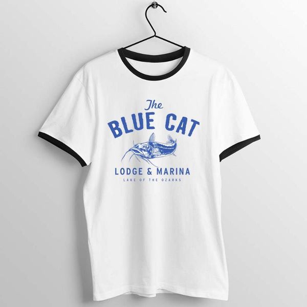 black trim t shirt ozark the blue cat lodge and marina printed tee, White;black
black trim t shirt ozark the blue cat lodge and marina printed tee, White;black