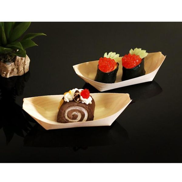 50 pcs disposable wooden tray large natural birch wooden serving boats plates dishes for foods snacks nibbles