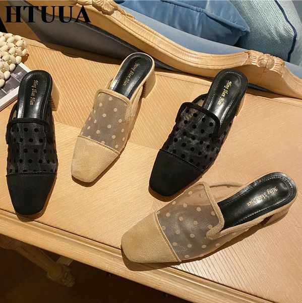 htuua new 2020 transparent mesh mules shoes woman med heel slippers autumn summer slip on slides ladies shoes sx4139, Black
htuua new 2020 transparent mesh mules shoes woman med heel slippers autumn summer slip on slides ladies shoes sx4139, Black