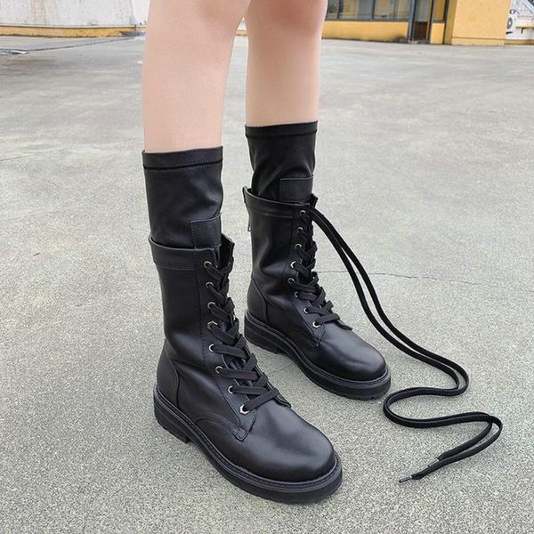 women calf medium high platform boots women vintage leather low heel lace up zip knee boots round toe motorcycle shoes b61-85 hf, Black
women calf medium high platform boots women vintage leather low heel lace up zip knee boots round toe motorcycle shoes b61-85 hf, Black