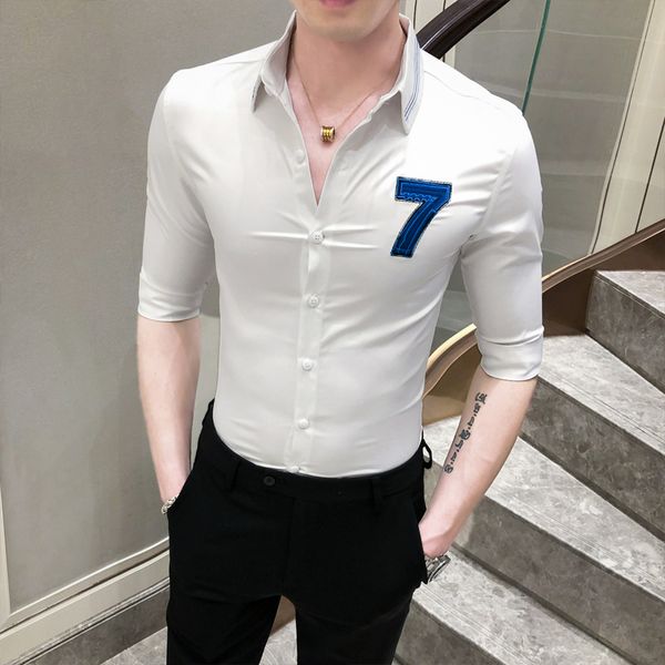 british style lucky seven embroidery shirt men simple all match half sleeve men's social shirts slim fit casual club tuxedo 3xl, White;black
british style lucky seven embroidery shirt men simple all match half sleeve men's social shirts slim fit casual club tuxedo 3xl, White;black