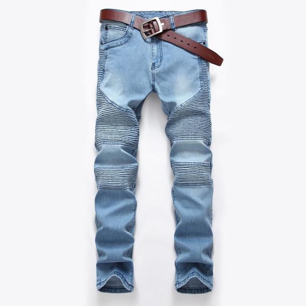 2020 men's pleated stretch jeans youth motorcycle stitching small straight slim stretch jeans, Blue
2020 men's pleated stretch jeans youth motorcycle stitching small straight slim stretch jeans, Blue