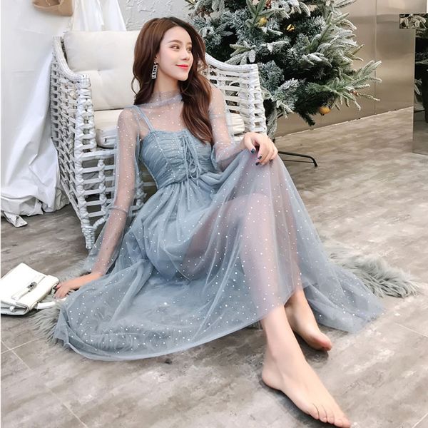 spring and summer new gold mesh t-shirt dress french style ladies strap dress two-piece mesh female beach party, Black;gray
spring and summer new gold mesh t-shirt dress french style ladies strap dress two-piece mesh female beach party, Black;gray