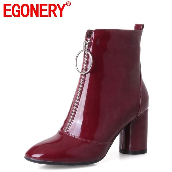 egonery ankle boots woman patent leather .5cm high heel booties strange style party wine red wedding shoes, Black
egonery ankle boots woman patent leather .5cm high heel booties strange style party wine red wedding shoes, Black