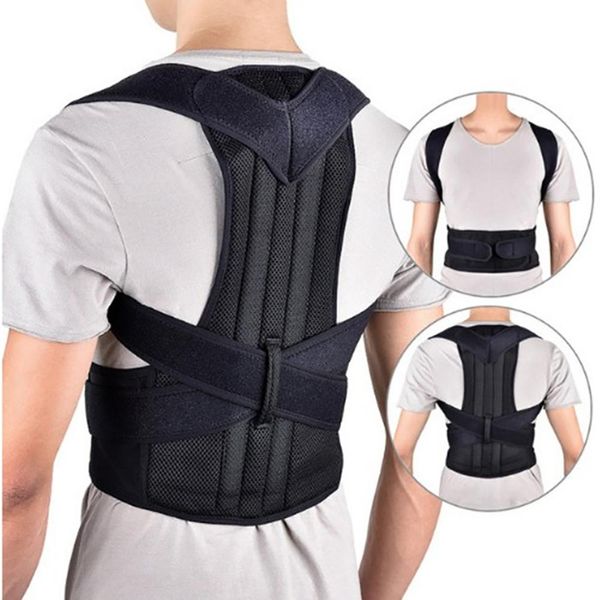 

2019 waist trainer back posture corrector shoulder lumbar brace spine support belt adjustable corset posture correction belt m14y, Black;blue