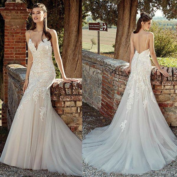 eddy k 2020 mermaid wedding dresses spaghetti straps backless lace applique bridal gowns summer beach wedding dress robe de mariée, White
eddy k 2020 mermaid wedding dresses spaghetti straps backless lace applique bridal gowns summer beach wedding dress robe de mariée, White