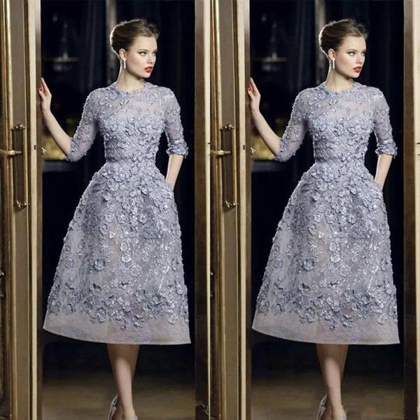 elie saab evening dresses elegant lace applique a-line prom gowns 3/4 long sleeve tea length formal party celebrity dress customized 20, Black;red
elie saab evening dresses elegant lace applique a-line prom gowns 3/4 long sleeve tea length formal party celebrity dress customized 20, Black;red