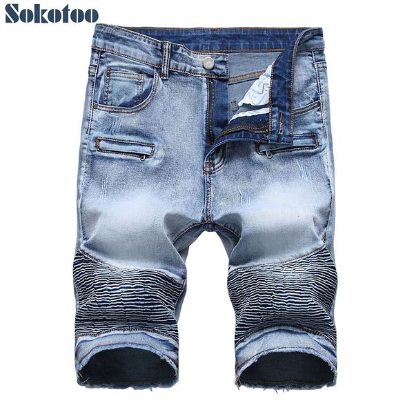 men's light blue slim straight stretch denim biker shorts fot moto plus big size pleated fringe jeans summer capri
men's light blue slim straight stretch denim biker shorts fot moto plus big size pleated fringe jeans summer capri