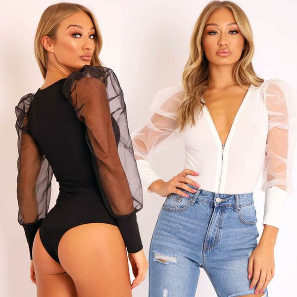 new fashion woman ladies mesh puff sleeve deep v-neck zipper high street bodysuit jumpsuit leotard clothes, Black;white
new fashion woman ladies mesh puff sleeve deep v-neck zipper high street bodysuit jumpsuit leotard clothes, Black;white