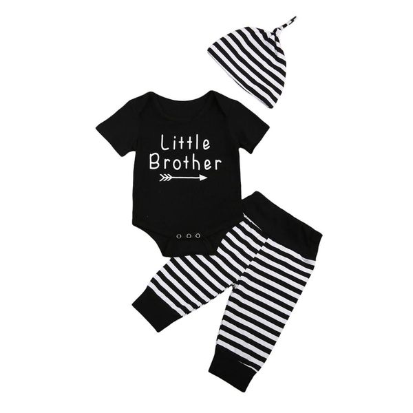 baby clothing 3pcs newborn baby boy clothes short sleeve black romper +striped pant hat outfit toddler kids clothing set, White
baby clothing 3pcs newborn baby boy clothes short sleeve black romper +striped pant hat outfit toddler kids clothing set, White