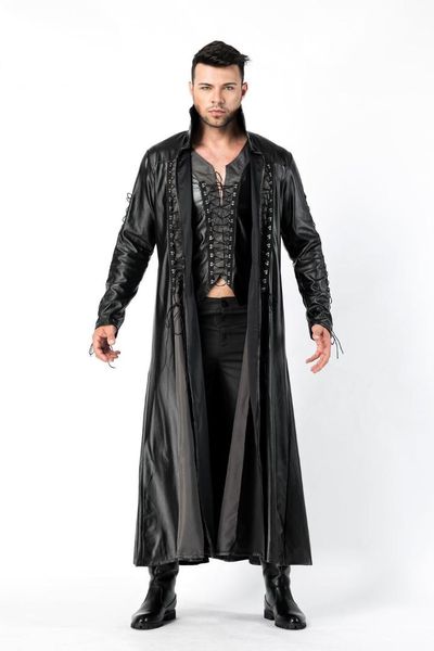 

faux leather pvc long gothic coat fancy dress for men halloween party dracula vampire costumes outfit fancy devil cosplay dresse, Black;red