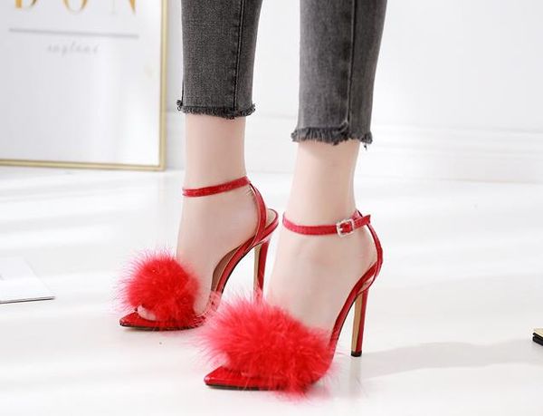 summer new woman sanals pointed toe ankle strap fashion party high heels shoes black red with fur
summer new woman sanals pointed toe ankle strap fashion party high heels shoes black red with fur