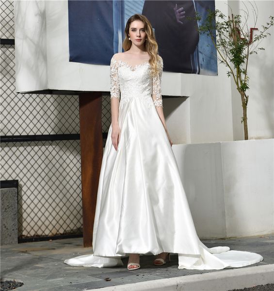 vintage ivory white satin lace appliqued long sleeves wedding dresses a line court train wedding dress open lace up back bridal gowns
vintage ivory white satin lace appliqued long sleeves wedding dresses a line court train wedding dress open lace up back bridal gowns