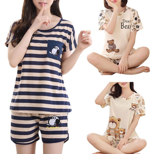 women cartoon pajamas short sleeve cotton pyjamas set home nightwear sleepsuit, Blue;gray
women cartoon pajamas short sleeve cotton pyjamas set home nightwear sleepsuit, Blue;gray