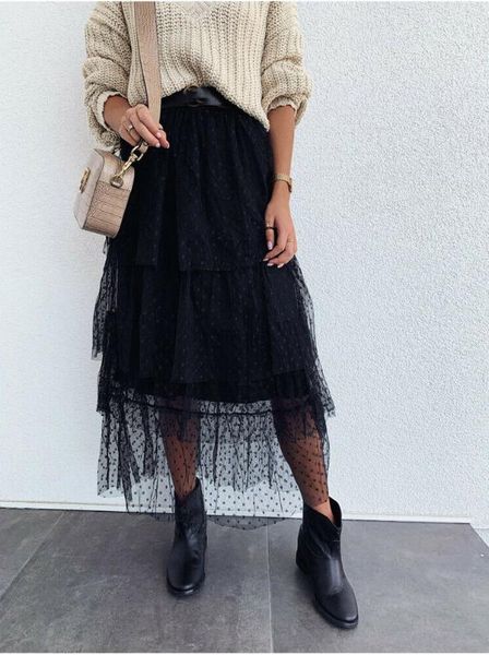 women's fashion girl high waist tutu long skirt club prom party party tulle polka dot layered skirt elegant ladies streetwear, Black
women's fashion girl high waist tutu long skirt club prom party party tulle polka dot layered skirt elegant ladies streetwear, Black