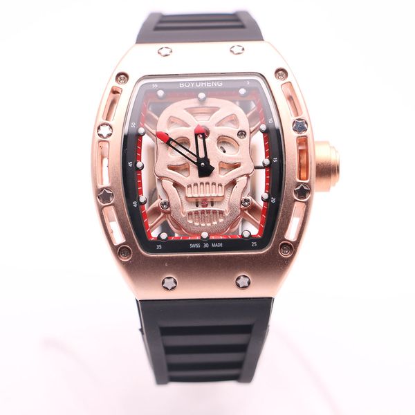 luxury full gold case boyuheng quartz 43mm mens watches skull head watch transparent dial two hands wristwatches good clock gift for man, Slivery;brown
luxury full gold case boyuheng quartz 43mm mens watches skull head watch transparent dial two hands wristwatches good clock gift for man, Slivery;brown