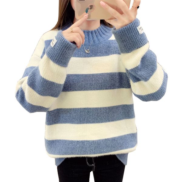 korean stripe contrast color women sweater casual knitted streetwear pullovers female jumper autumn and winter base warm q214, White;black
korean stripe contrast color women sweater casual knitted streetwear pullovers female jumper autumn and winter base warm q214, White;black