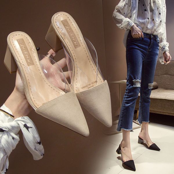 2020 new women high square heels shoes woman transparent elegant pointed toe ladies slippers summer flock female causal sandals, Black
2020 new women high square heels shoes woman transparent elegant pointed toe ladies slippers summer flock female causal sandals, Black