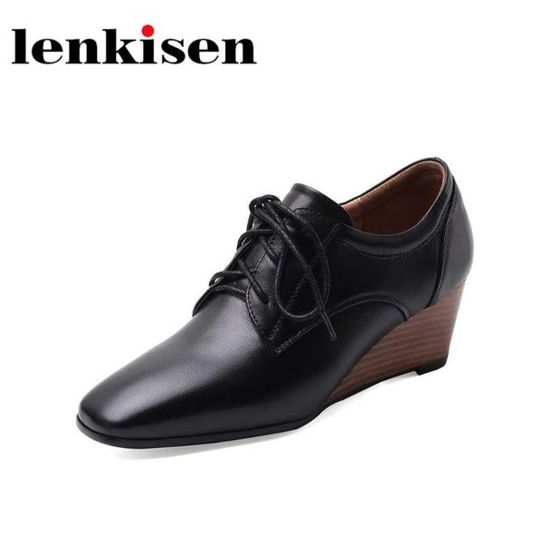 lenkisen 2020 solid simple vintage bowtie genuine leather comfortable brand shoes square toe high wedge heels lace up pumps l08, Black
lenkisen 2020 solid simple vintage bowtie genuine leather comfortable brand shoes square toe high wedge heels lace up pumps l08, Black