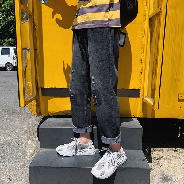 fashion casual men jeans loose solid hole frayed ankle length denim pants autumn vintage straight wide leg jeans, Blue
fashion casual men jeans loose solid hole frayed ankle length denim pants autumn vintage straight wide leg jeans, Blue