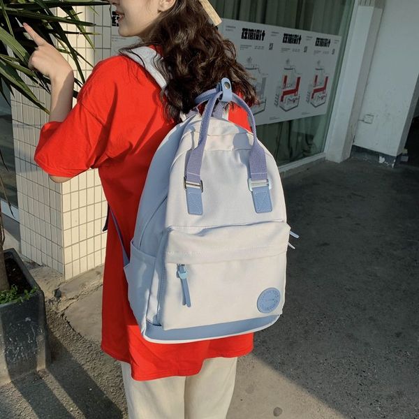 women backpack for school bags teenage girls pink nylon solid back pack school fresh college style student backbag youth new