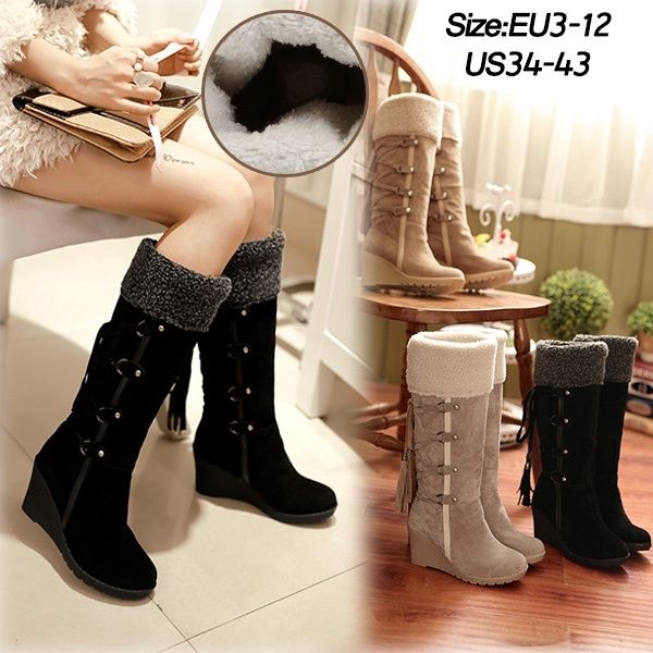 fashion snow boots women knee high boots thermal female cotton padded shoes warm suede fringe wedge heel size 34-43 q638, Black
fashion snow boots women knee high boots thermal female cotton padded shoes warm suede fringe wedge heel size 34-43 q638, Black