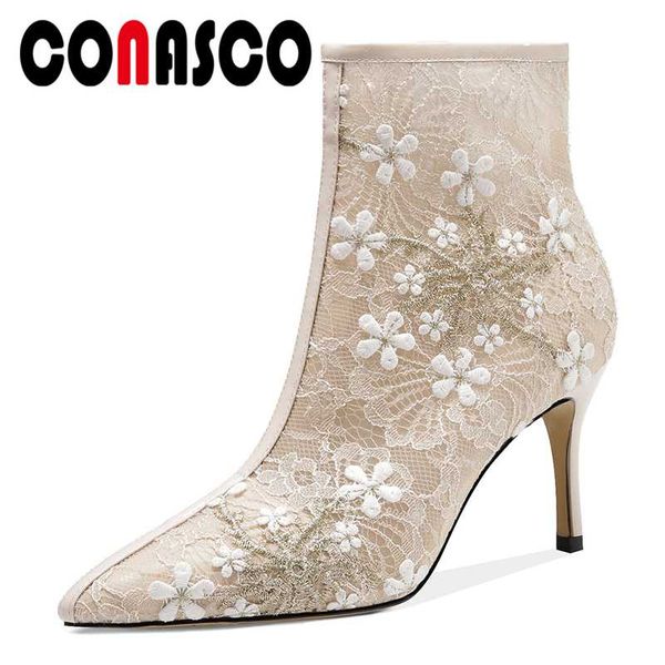 conasco 2020 new fashion women cow patent leather summer ankle boots embroider flowers mesh pointed toe side zipper boots woman, Black
conasco 2020 new fashion women cow patent leather summer ankle boots embroider flowers mesh pointed toe side zipper boots woman, Black