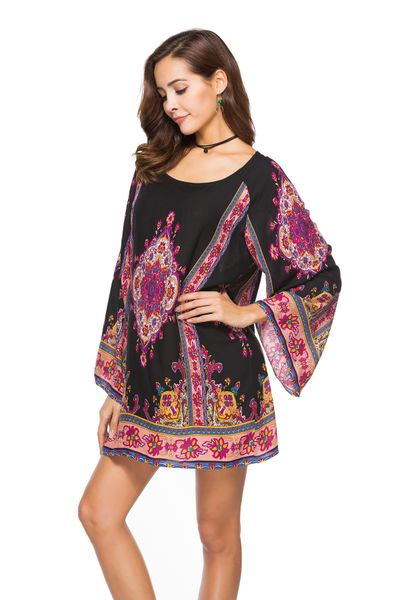 new screw neck summer bohomian floral print long mini dress women beach floral print summer dresses short dress, Black;gray
new screw neck summer bohomian floral print long mini dress women beach floral print summer dresses short dress, Black;gray