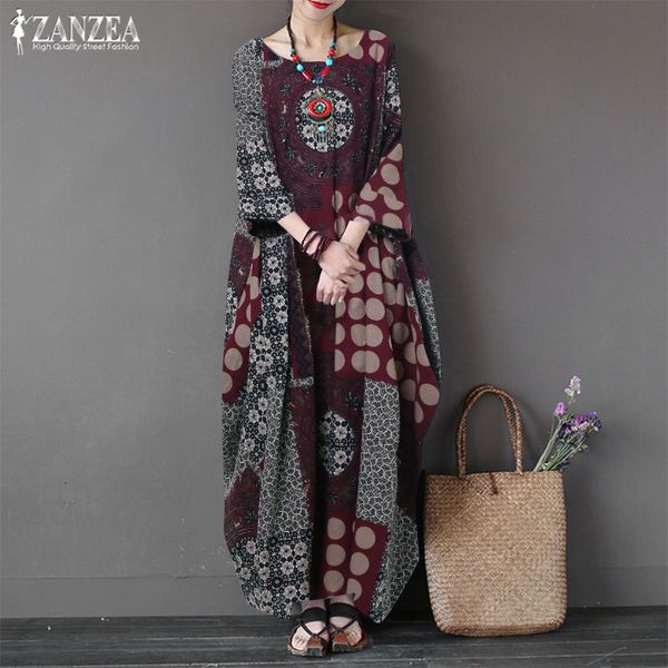 printed maxi dress womens sundress 2019 zanzea plus size linen dress summer long sleeve long tunic vestiso casual party robe, Black;gray
printed maxi dress womens sundress 2019 zanzea plus size linen dress summer long sleeve long tunic vestiso casual party robe, Black;gray