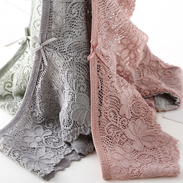 lace panties women fashion cozy lingerie tempting pretty briefs cotton low waist cute women underwear, Black;pink