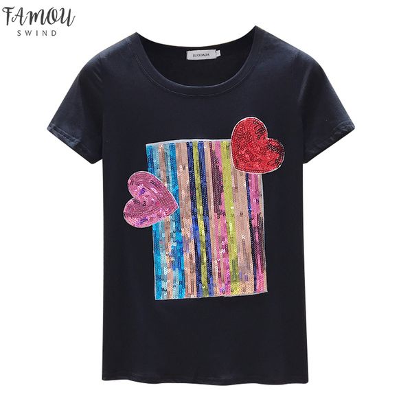 vintage white t shirt women cotton summer female t shirt short sleeve sequined love black tee shirt femme new 2020 
vintage white t shirt women cotton summer female t shirt short sleeve sequined love black tee shirt femme new 2020