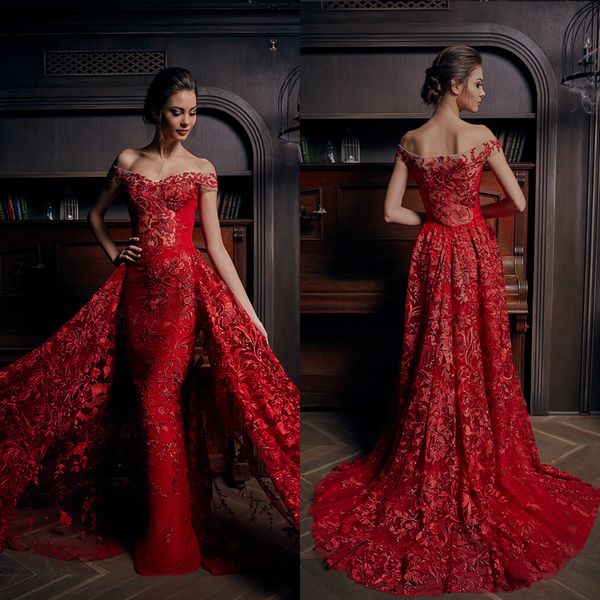 flaming red mermaid evening dresses with detachable train off shoulder lace applique beads prom gowns custom made formal party dress, Black;red
flaming red mermaid evening dresses with detachable train off shoulder lace applique beads prom gowns custom made formal party dress, Black;red
