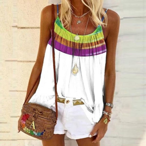 women's blouses & shirts womens sleeveless beach clothes rainbow print plus size shirt summer casual blouse blusas mujer de moda 20, White
women's blouses & shirts womens sleeveless beach clothes rainbow print plus size shirt summer casual blouse blusas mujer de moda 20, White