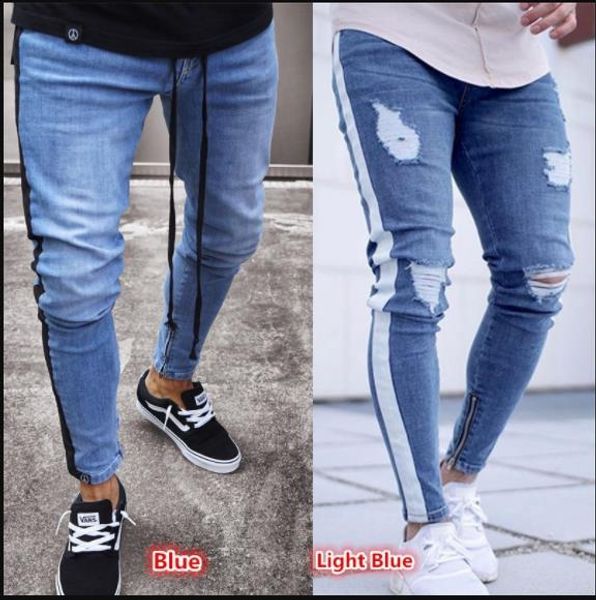 street mens designer biker jeans ripped striped draped holes slim fit pencil pants mens fashion pantalones, Blue
street mens designer biker jeans ripped striped draped holes slim fit pencil pants mens fashion pantalones, Blue