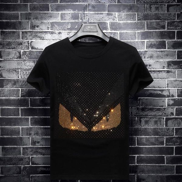2019 summer men's tide brand rhinestone t-shirt short sleeve men's round neck half-sleeved korean social guy large size base shirt, White;black
2019 summer men's tide brand rhinestone t-shirt short sleeve men's round neck half-sleeved korean social guy large size base shirt, White;black